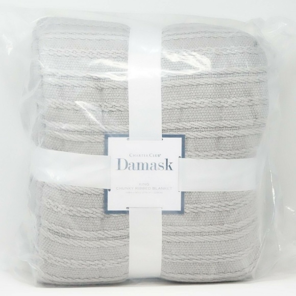 Charter Club Damask Designs Striped 100% Cotton Bed Blanket - KING - Gray - Picture 3 of 3